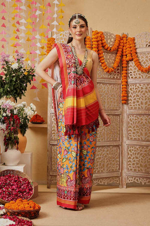 Multi Color Floral Printed Silk Saree