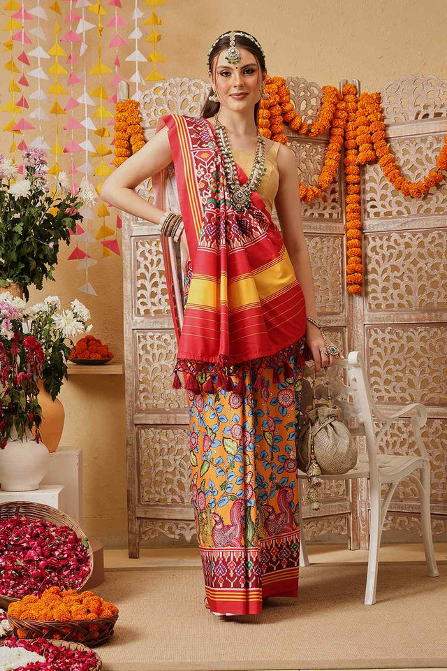 Multi Color Floral Printed Silk Saree