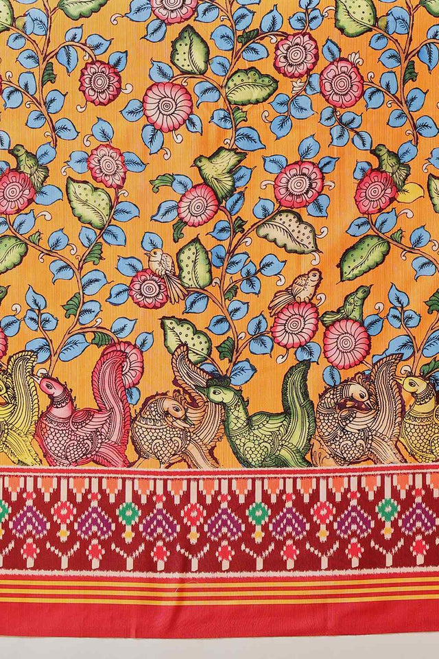 Multi Color Floral Printed Silk Saree