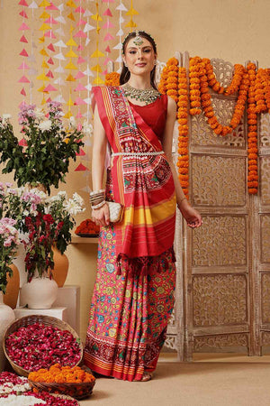 Multi Color Floral Printed Silk Saree