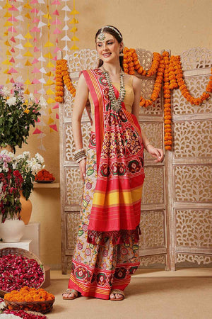 Multi Color Floral Printed Silk Saree