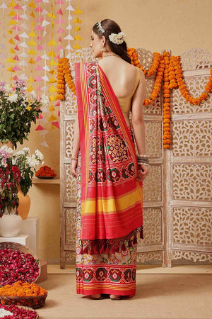 Multi Color Floral Printed Silk Saree