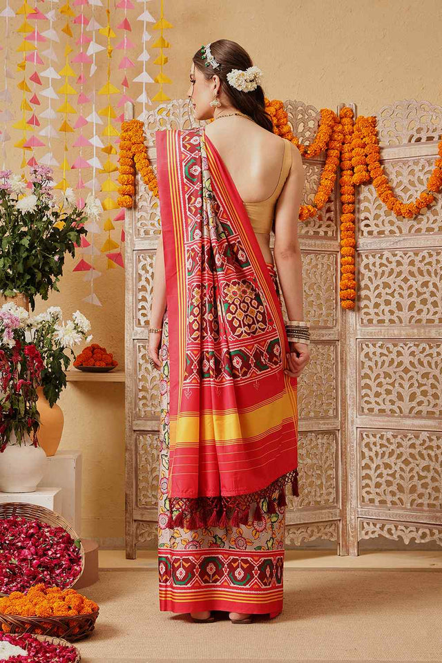 Multi Color Floral Printed Silk Saree