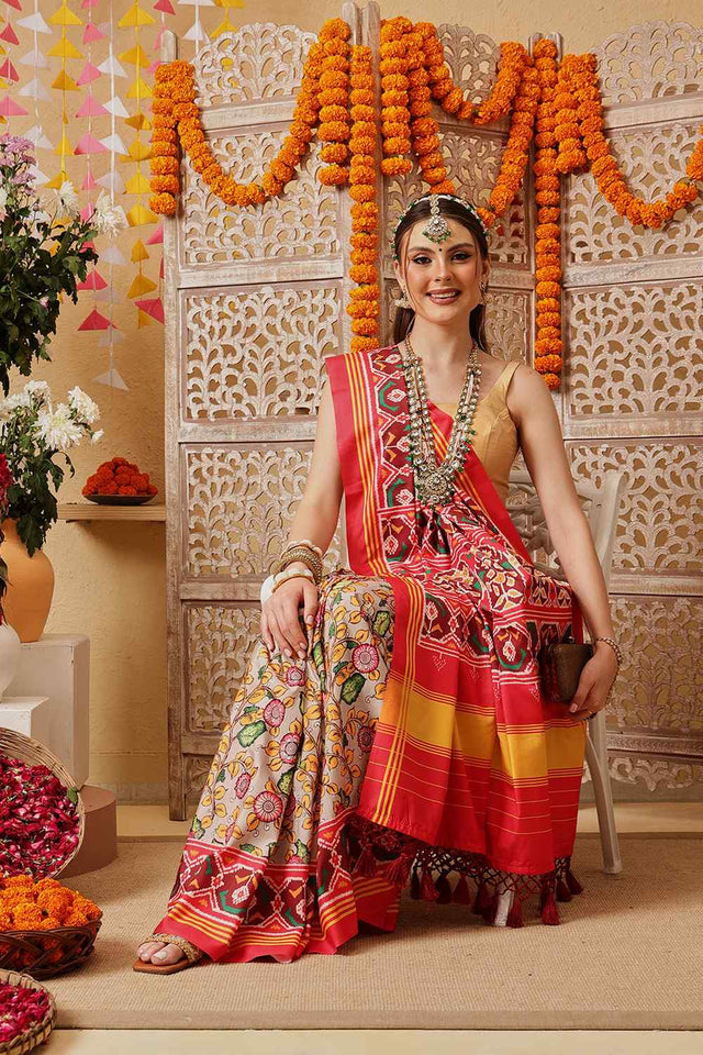 Multi Color Floral Printed Silk Saree