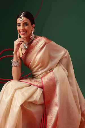 Beige Solid Tissue Saree