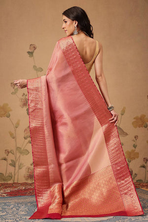 Pink Solid Tissue Saree