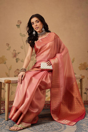 Pink Solid Tissue Saree