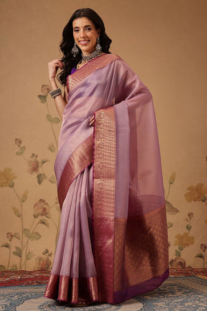 Violet Solid Tissue Saree