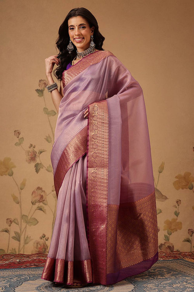 Violet Solid Tissue Saree