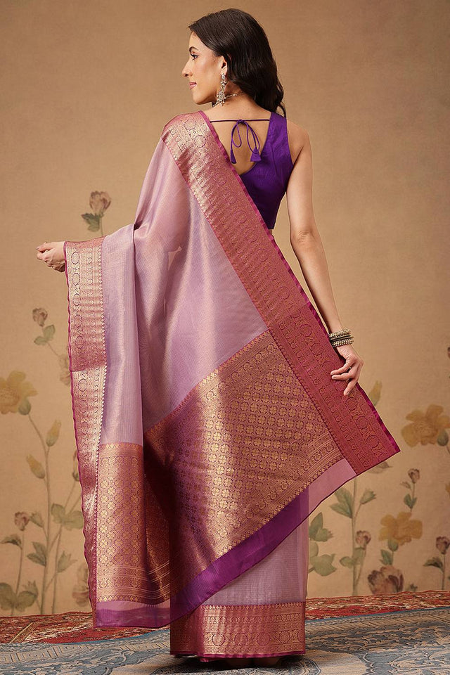 Violet Solid Tissue Saree