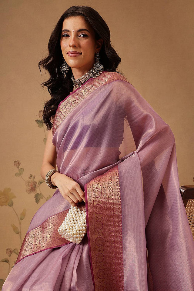Violet Solid Tissue Saree