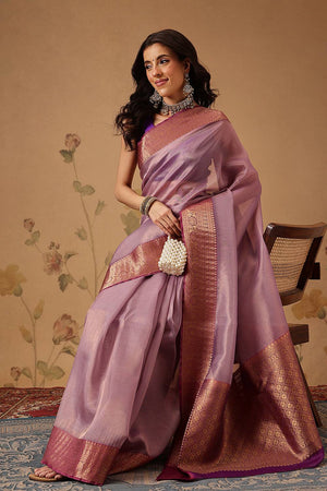 Violet Solid Tissue Saree