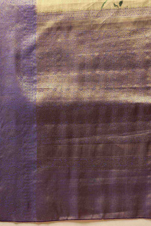 Beige Floral Printed Tissue Silk Saree