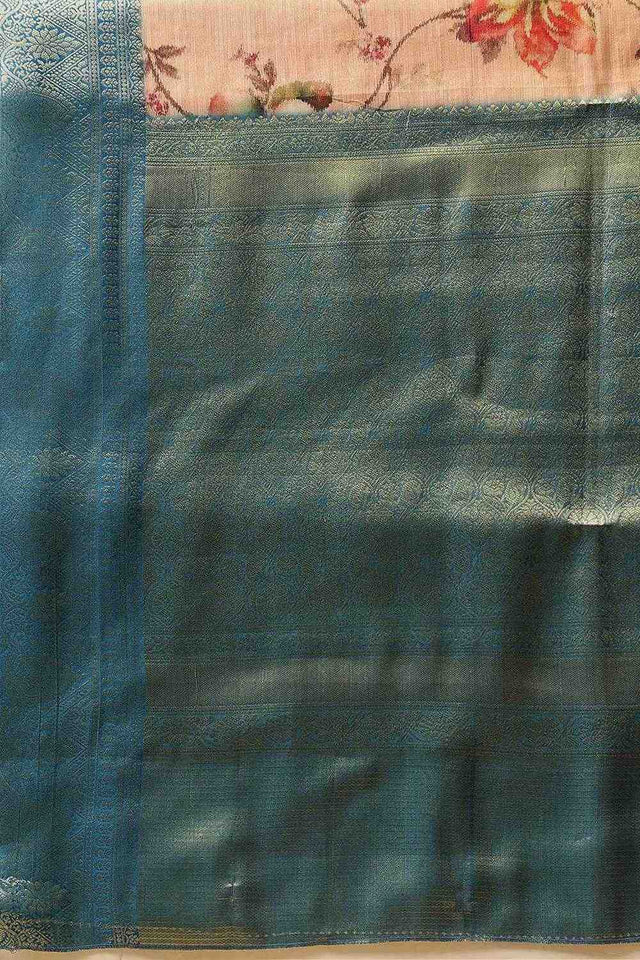 Peach Floral Printed Tissue Silk Saree
