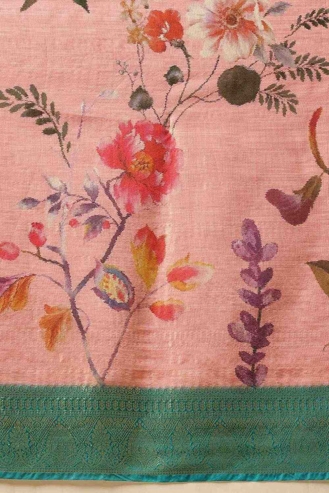 Pink Floral Printed Tissue Silk Saree