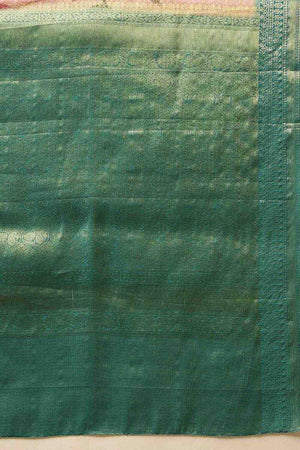 Pink Floral Printed Tissue Silk Saree