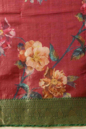 Pink Floral Printed Tissue Silk Saree