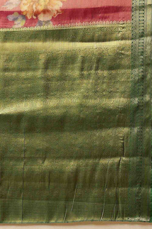 Pink Floral Printed Tissue Silk Saree