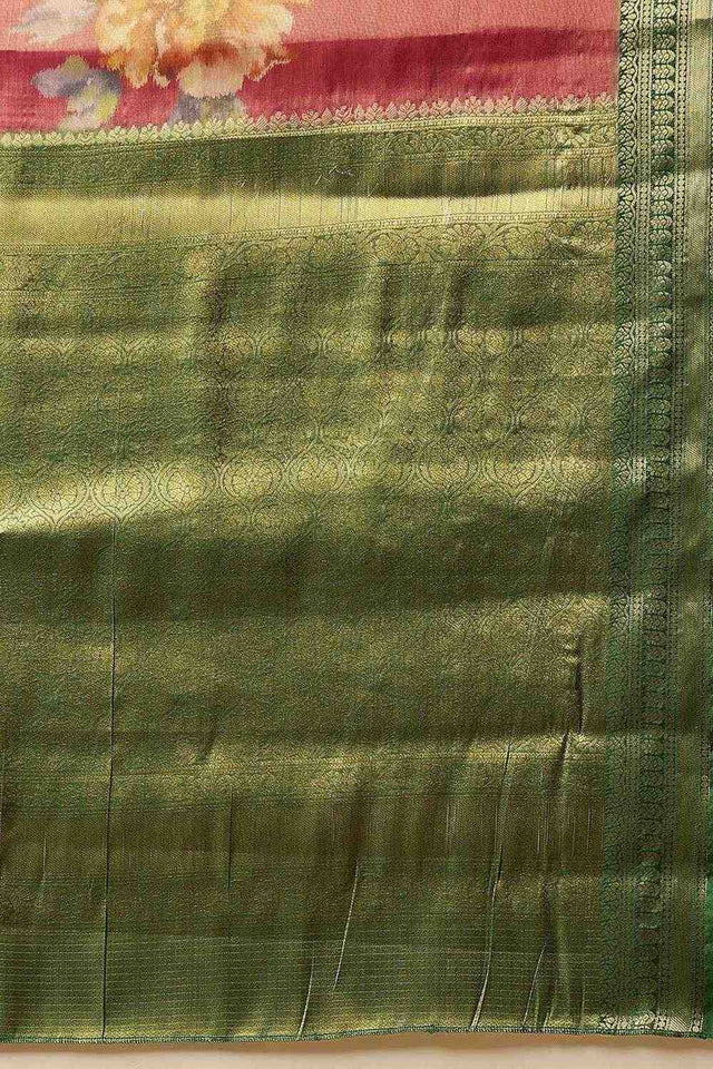 Pink Floral Printed Tissue Silk Saree