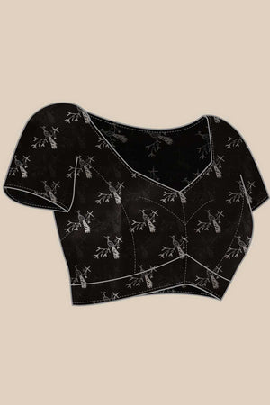 Black Floral Printed Art Silk Saree