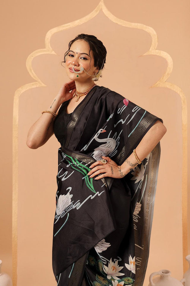 Black Floral Printed Art Silk Saree (SZ-DGKASHVI-BL-2994)