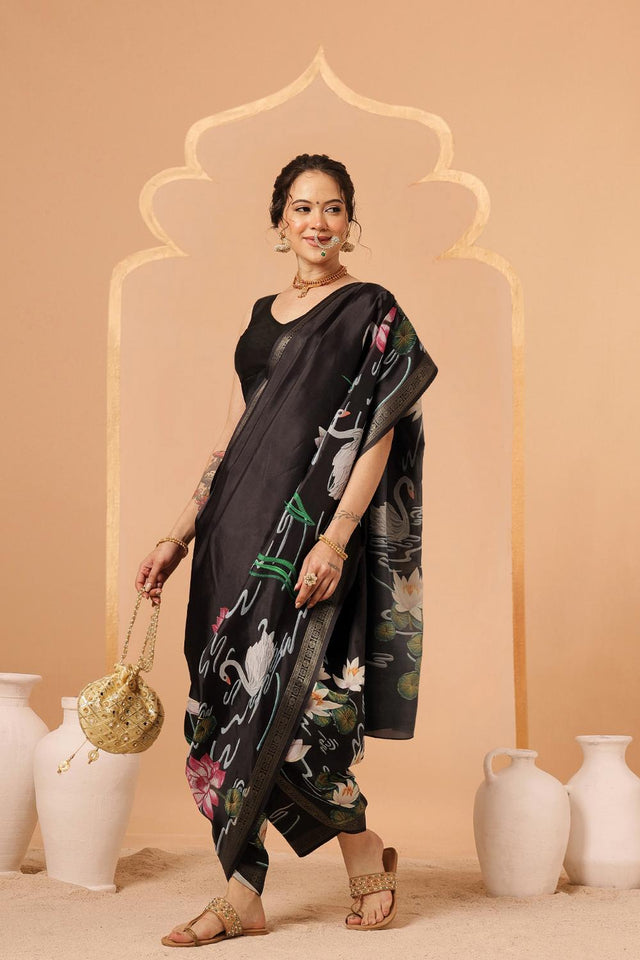 Black Floral Printed Art Silk Saree (SZ-DGKASHVI-BL-2994)