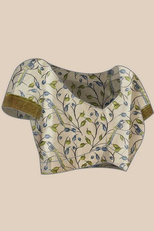 Olive Green Floral Printed Art Silk Saree