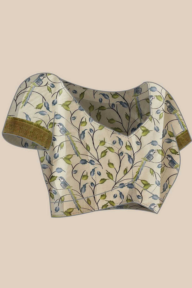 Olive Green Floral Printed Art Silk Saree