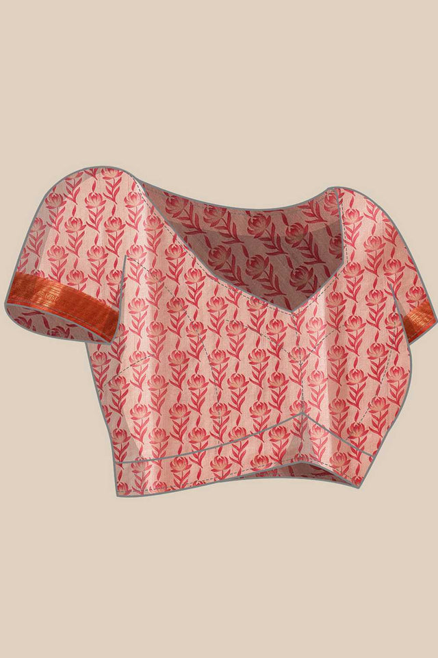 Orange Floral Printed Art Silk Saree