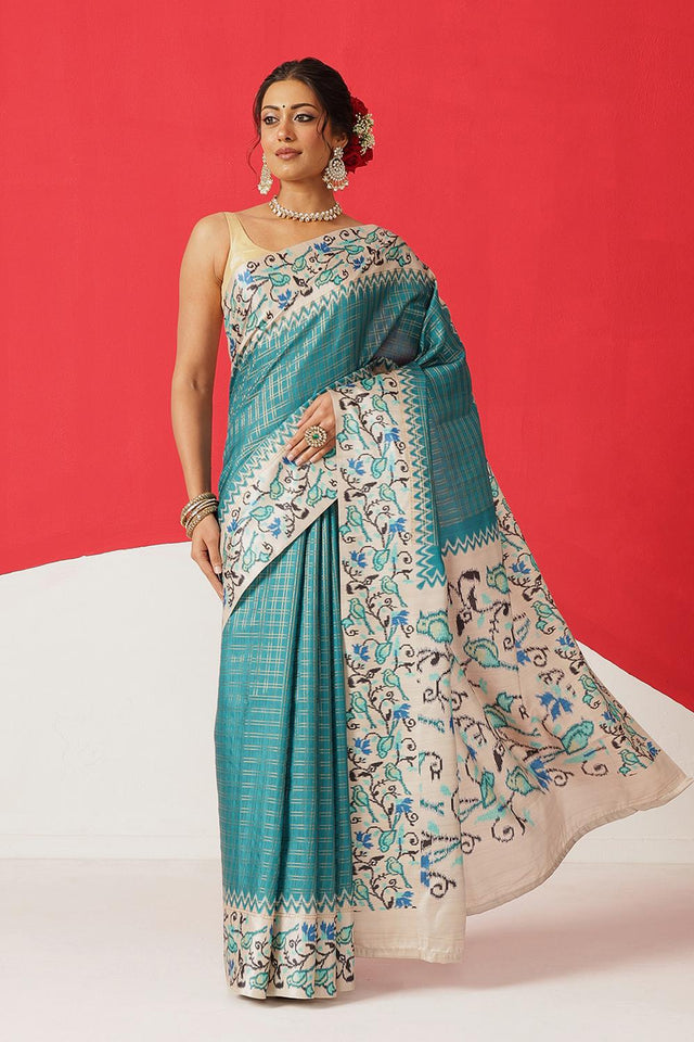 Turquoise Printed Silk Saree (SZ-DGMAYA-2549)