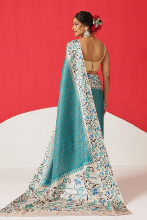 Turquoise Printed Silk Saree (SZ-DGMAYA-2549)