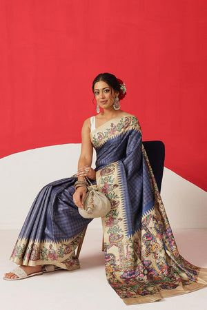 Blue Printed Silk Saree (SZ-DGMAYA-2551)
