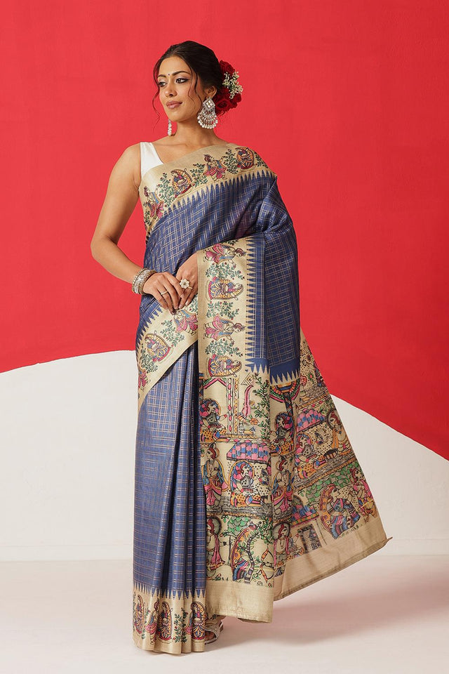Blue Printed Silk Saree (SZ-DGMAYA-2551)