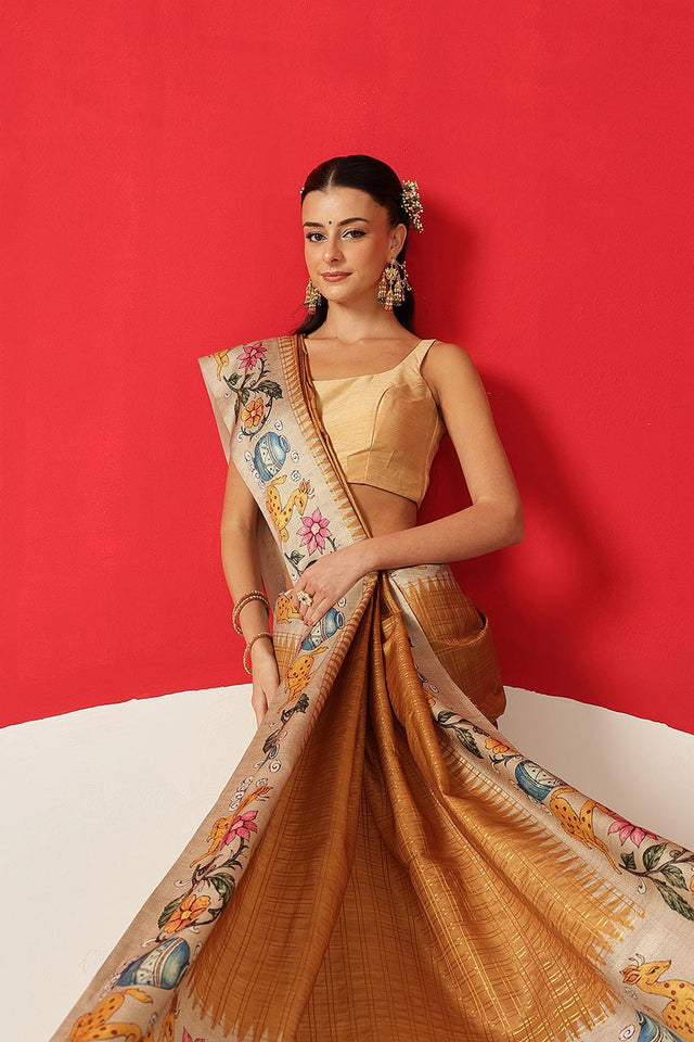 Mustard Printed Silk Saree (SZ-DGMAYA-2552)