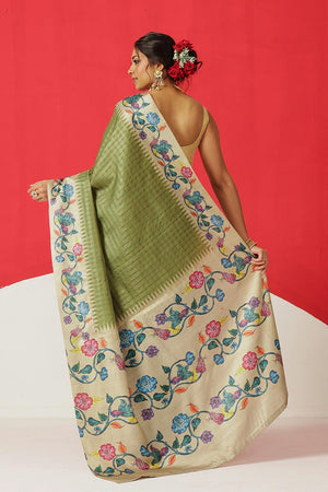 Olive Green Printed Silk Saree (SZ-DGMAYA-2554)