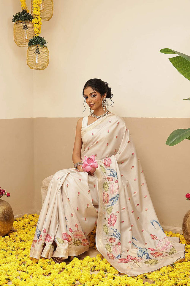 Beige Floral Printed Art Silk Saree (SZ-DGMAYLI-1-BE-3108)