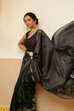 Black Kalamkari Printed Art Silk Saree (SZ-DGMAYLI-1-BL-3105)