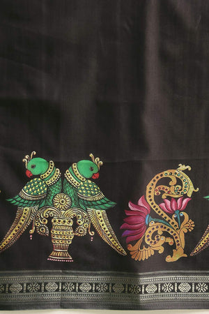 Black Kalamkari Printed Art Silk Saree (SZ-DGMAYLI-1-BL-3105)