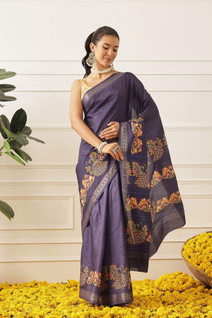 Blue Kalamkari Printed Art Silk Saree (SZ-DGMAYLI-1-BU-3107)