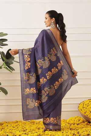 Blue Kalamkari Printed Art Silk Saree (SZ-DGMAYLI-1-BU-3107)