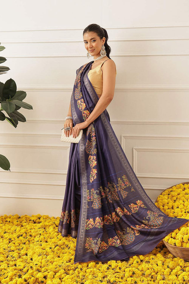 Blue Kalamkari Printed Art Silk Saree (SZ-DGMAYLI-1-BU-3107)