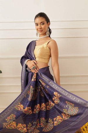 Blue Kalamkari Printed Art Silk Saree (SZ-DGMAYLI-1-BU-3107)