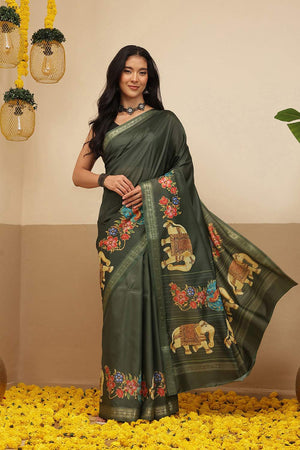 Green Animal Printed Art Silk Saree (SZ-DGMAYLI-1-GN-3102)