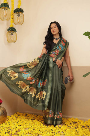 Green Animal Printed Art Silk Saree (SZ-DGMAYLI-1-GN-3102)