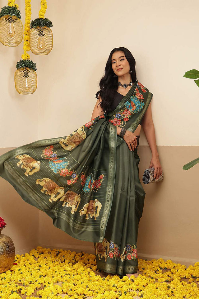 Green Animal Printed Art Silk Saree (SZ-DGMAYLI-1-GN-3102)