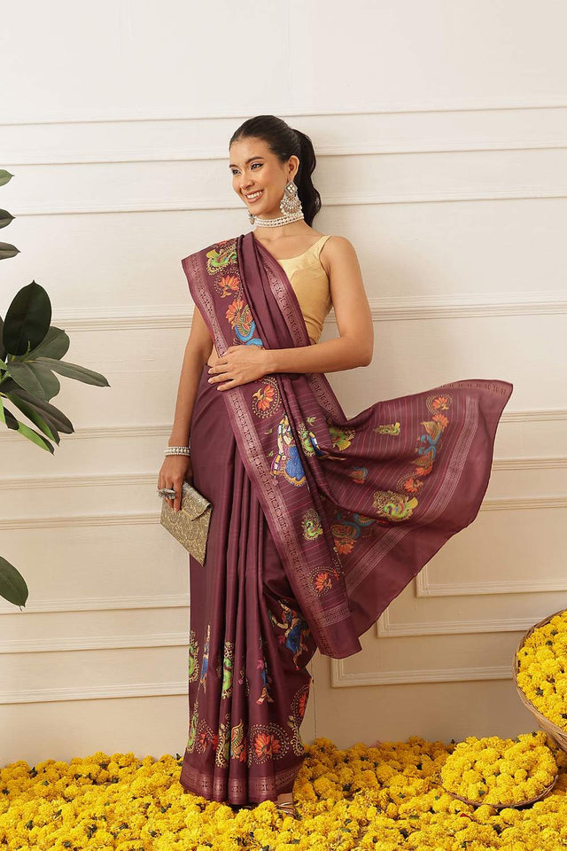 Maroon Kalamkari Printed Art Silk Saree (SZ-DGMAYLI-1-MR-3106)