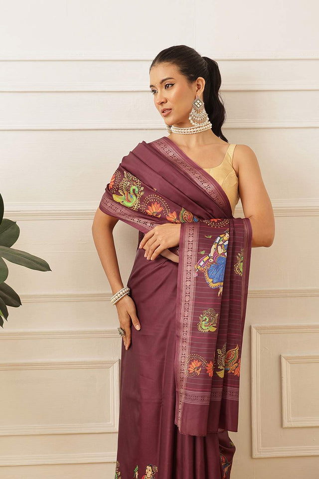 Maroon Kalamkari Printed Art Silk Saree (SZ-DGMAYLI-1-MR-3106)