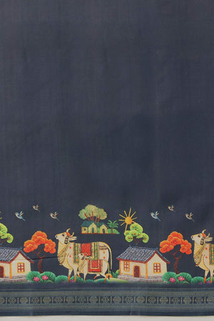 Navy Blue Animal Printed Art Silk Saree (SZ-DGMAYLI-1-NB-3103)