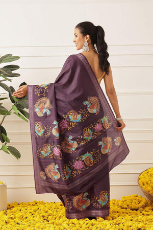 Violet Kalamkari Printed Art Silk Saree (SZ-DGMAYLI-1-PP-3104)