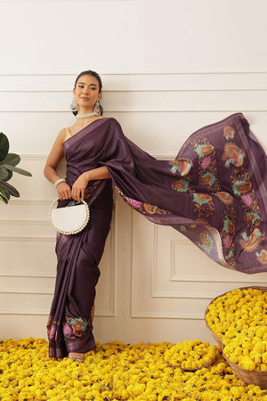 Violet Kalamkari Printed Art Silk Saree (SZ-DGMAYLI-1-PP-3104)